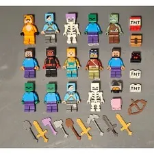 Lego Minecraft Minifigures Fox Skin Skeleton Swamp Zombie Dragon Steve 14 Total