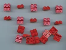LEGO x 20 Red Plate, Modified 2 x 2 x 2/3 with 2 Studs on Side - Hollow Bottom T