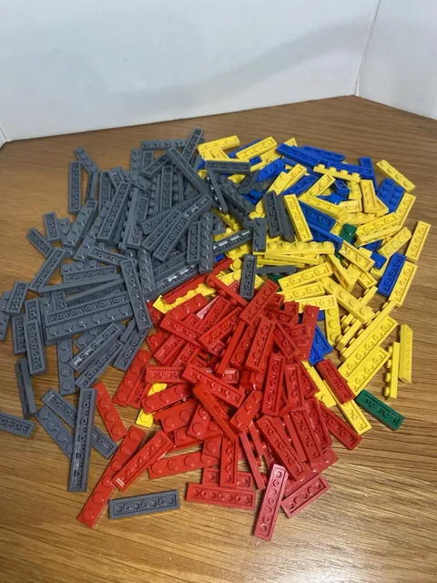 LEGO LOT C (200+) Red Yellow Dark Grey Blue PLATES  1X3 1X4 1X6 1X8