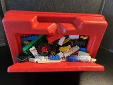 Lego Red Vintage Carry Case Storage Box Made in USA 1980s Full 2+lbs Rare Legos