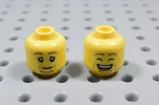 LEGO Lot of 2 Male Boy Dual Sided Head Minifig Eyes Closed Dark Tan Eyebrows BT
