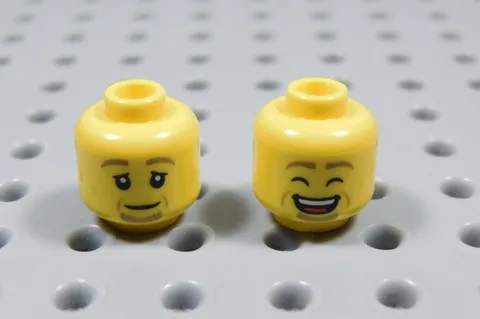 LEGO Lot of 2 Male Boy Dual Sided Head Minifig Eyes Closed Dark Tan Eyebrows BT