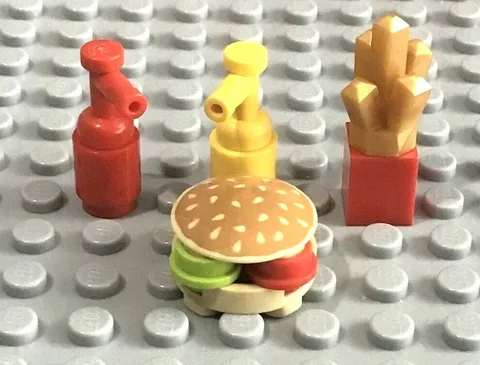 LEGO Burger Hamburger Cheeseburger & Fries, Ketchup and Mustard McDonald’s Food