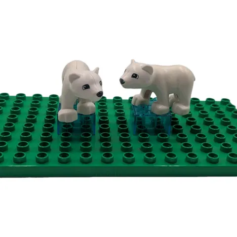 Duplo Lego Zoo Animals 2 Polar Bear Cubs & 2 Clear Blue Blocks Specialty Block 