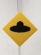 Custom Printed Caution UFO Xing Sign UV Printed On LEGO 2x2 Yellow Tile