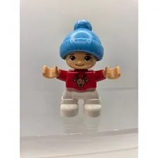 LEGO Duplo Child Figure Red Reindeer Sweater Blue Beanie Winter Holiday Boy