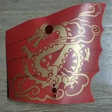 LEGO Plastic Sail, Scalloped with 4 Holes with Black Lines and Gold Dragon 71749