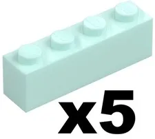 Lego New Part 3010 - Qty 5 BRICK Light Aqua Blue 1 x 4 Stud Building Piece D902