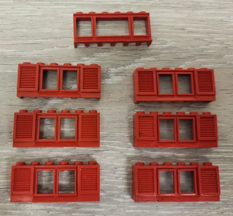 Lego 646 646b Red Window 1 x 6 x 2 With Shutters Extended Lip Lot Of 7 READ