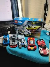 LEGO Lot 60415 Police Chase Set with New Box + Assembled Custom Sport & Race Car
