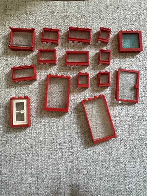 Lego Red Framed Windows And Doors. Vintage. Lot Of 15