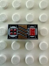 LEGO Tile 1x2 w Copper and White Circuitry, Red Rectangle, 4 Squares 3069pa2