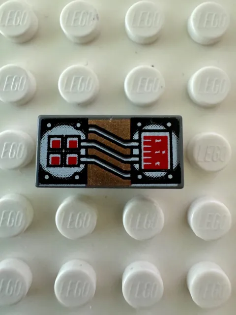 LEGO Tile 1x2 w Copper and White Circuitry, Red Rectangle, 4 Squares 3069pa2
