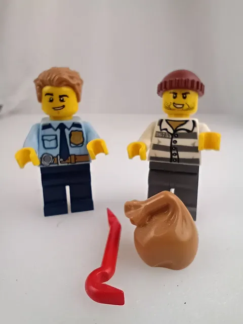  LEGO® Lot: Prisoner Crook and Police Crowbar And Bag Minifigure 60241 