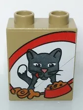 Lego Duplo Rare Dark Tan Gray Cat Pet Food Animal Specialty Printed Brick Block