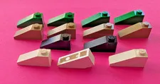 14 LEGO parts 33 degree slope, 3x1, #4286, green, light brown, black, white