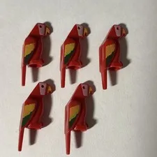 (5)Lego Part 2546p01  PARROT Bird Animal Small Beak Red w/colorful Feathers VTG