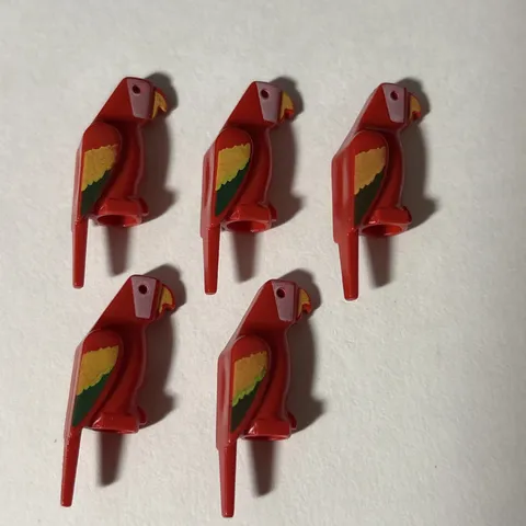 (5)Lego Part 2546p01  PARROT Bird Animal Small Beak Red w/colorful Feathers VTG