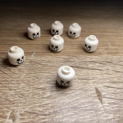 LEGO 7x White Skull Minifigure Heads Black Face Print Genuine Lot