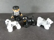 Vintage Lego Duplo Lot  Black Dalmation Dogs Gray Cat Prisoner B6178