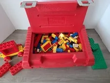 VTG 1987 Red Lego Plastic Portable Carry Storage Case 11x8x4 w/Legos Lot Set