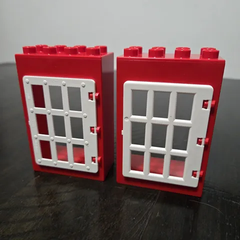 Lego Duplo 2pc Police Door Jail Cell Castle 2x4x5 Window 1x4x4 9 Panes White Red
