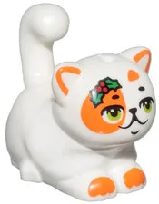 LEGO White Cat, Mini Doll Style, Large, Sitting with Orange Markings and Paws, L