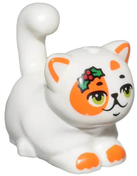 LEGO White Cat, Mini Doll Style, Large, Sitting with Orange Markings and Paws, L