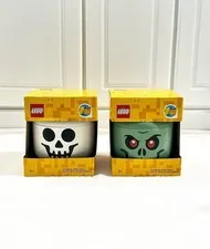 LEGO HALLOWEEN EDITION SKELETON & ZOMBIE STORAGE HEAD CONTAINER LOT OF 2 SMALL