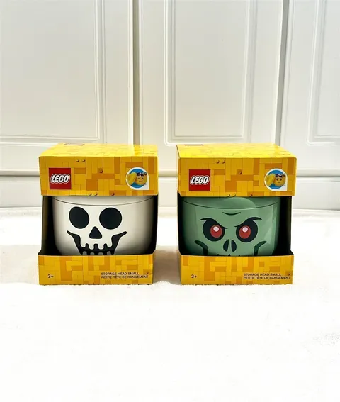 LEGO HALLOWEEN EDITION SKELETON & ZOMBIE STORAGE HEAD CONTAINER LOT OF 2 SMALL