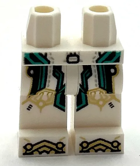 Lego New White Pants Legs w/ Armor Dark Turquoise Black Trim Minifigure