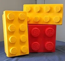 3 Pc Lot LEGO Storage Bricks One 4-Stud Red & Two 8-Stud Yellow Bricks 
