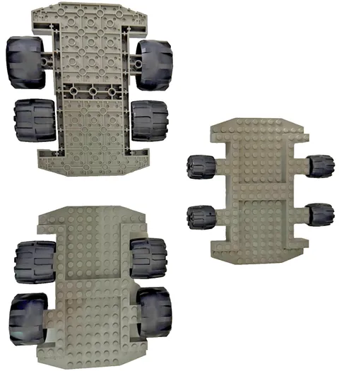LEGO Three Large Grey Vehicle Base Chassis, 2 with large wheels, 1 with med.Lot