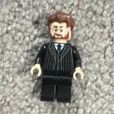 LEGO Minifigure Man Black Pinstripe Suit with Brown Hair 1pc