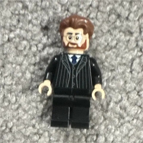 LEGO Minifigure Man Black Pinstripe Suit with Brown Hair 1pc