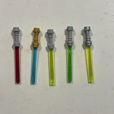 Lego Lot Of 5 Star Wars Trans Neon Yellow Red Blue Lightsabers & Metallic Hilts