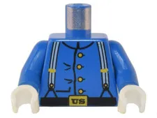 LEGO Blue Torso Western Cavalry Uniform, 4 Buttons, Suspenders Pattern / Blue Ar