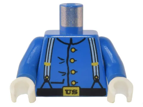 LEGO Blue Torso Western Cavalry Uniform, 4 Buttons, Suspenders Pattern / Blue Ar