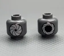 LEGO Dark Bluish Gray Minifigure Head Silver Iris Aperture Series 29 Robot T Rex