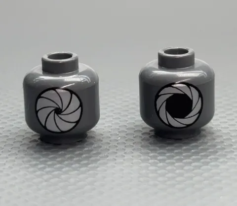 LEGO Dark Bluish Gray Minifigure Head Silver Iris Aperture Series 29 Robot T Rex
