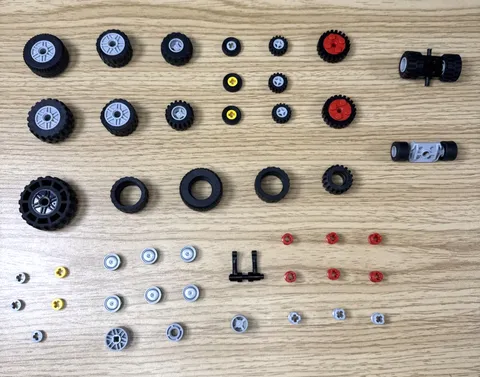 LEGO 70pc Wheels Tires Rims Axles Vehicle Parts Mixed Sizes Bulk Lot Genuine