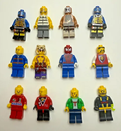 Lego Minifigure - Lot of 12 - Spiderman, Pirate, Knight, Mechanic, More