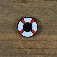 LEGO Black Tile Round 2 x 2 Red and White Life Preserver, Curved Bands 4150px34