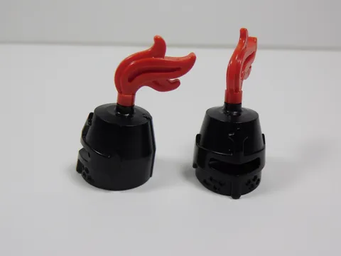 LEGO Lot of 2 Black Knight Helmets w/ Red Plume Feather Minifig S4