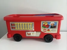 Vintage 1998 LEGO DUPLO Red Firetruck Storage Organizer on Wheels Ride In Toy