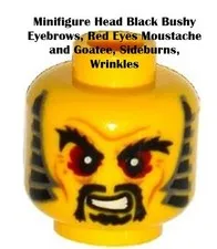 LEGO Minifigure Head Black Bushy Eyebrows Red Eyes Moustache and Goatee Sideburn