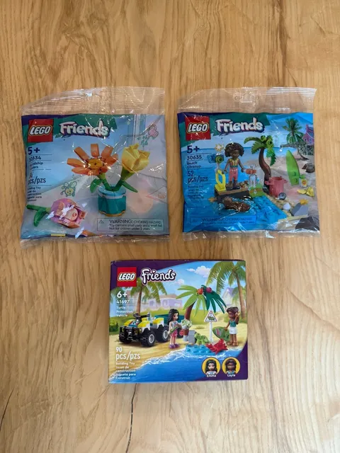 NEW Lego Lot 3 Lego Friends Sets: 30634 Flowers, 30635 Beach, 41697 Turtle Car