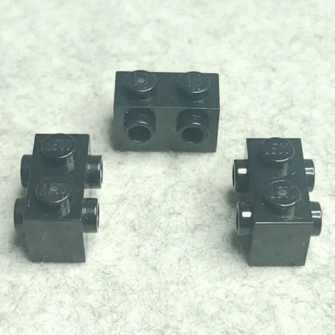 LEGO 52107 Brick Modified 1 x 2 with Studs on 2 Sides Black x3 Genuine