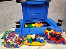 Vintage 1984 Blue LEGO Carrying Case With LEGO Pieces Inc.  Duplo Rattle N Roll 