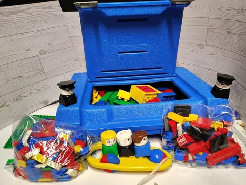 Vintage 1984 Blue LEGO Carrying Case With LEGO Pieces Inc.  Duplo Rattle N Roll 